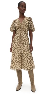 Sea Claude Print Puff Sleeve Midi Dress Cream 00