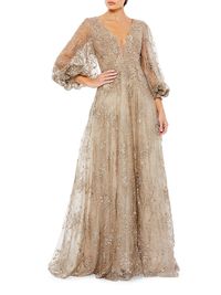 Women's Sequined Floral Gown - Mocha - Size 4