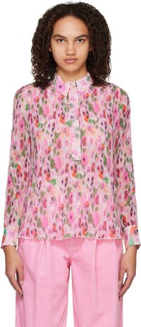 GANNI Chemise rose à motif fleuri