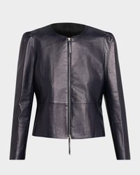 x The Morning Show Puff-Shoulder Leather Jacket