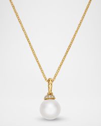 Solari Pendant Necklace with Pearl and Diamonds in 18K Gold, 16mm