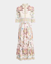Printed Stretch Cotton Midi Dress