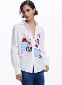 Desigual - Chemise droite en coton imprimé - Taille XL - Blanc