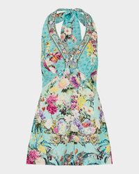 Gardens of Queluz Button-Front Halter Playsuit