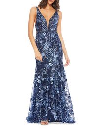 Women's Embroidered Floral Modified A-Line Gown - Twilight - Size 14