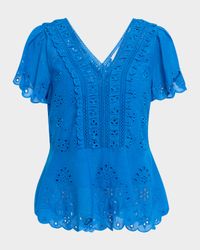 Elizabeth Eyelet-Embroidered Peplum Blouse