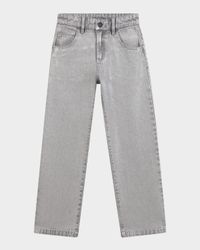 Girl's Silver Overwash Straight-Leg Denim Jeans, Size 8-14