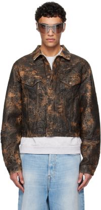 Acne Studios Blouson brun en denim à monogrammes et à effet usé