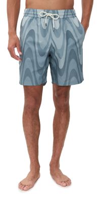 Frescobol Carioca Copa Grain Print Santos Swim Shorts Coastal Blue L