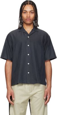 The Elder Statesman Black Jacquard Silk Camp Shirt