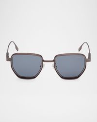 Men's Round Metal and Acetate Sunglasses