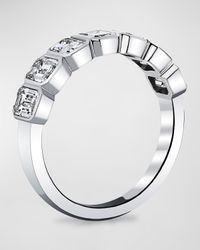 18K White Gold 7 Stone Band with Bezel Set Emerald Cut Diamonds, 1.40ct