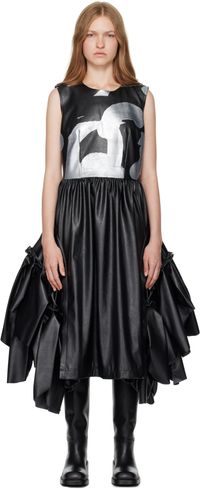 Comme des Garçons Robe midi noire en cuir synthétique à images contrecollées