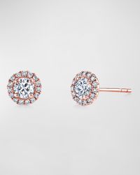 18K Gold Round Diamond Halo Stud Earrings, 1.3tcw, 0.32"L / 0.32"W