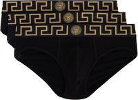Versace Underwear Three-Pack Black Greca Border Briefs