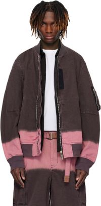 sacai Blouson aviateur teint en plongée gris et rose en denim