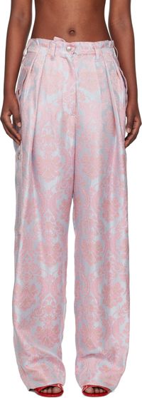 Dries Van Noten Blue & Pink Jacquard Paisley Trousers