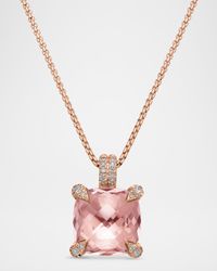 Chatelaine Pendant Necklace with Gemstone and Diamonds in 18K Rose Gold, 11mm