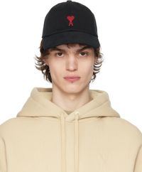 AMI Paris Black Cotton Ami de Coeur Embroidery Cap