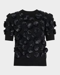 Floral Embroidered Short-Sleeve Cashmere Sweater