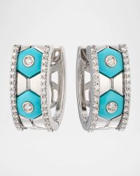 18K White Gold Diamond and Turquoise Hoop Earrings