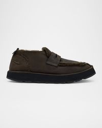 Men's Leather Shearling-Lined Moccasin Shoes
