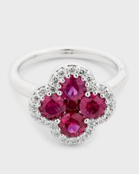 18K Ruby and Diamond Flower Ring, Size 6.75, 2.31tcw