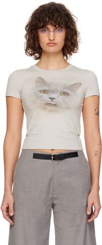 CPLUS Series T-shirt ajusté gris à imprimé de chaton