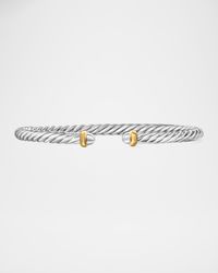 Cable Flex Bracelet with Gemstone in Silver and 14K Gold, 4mm