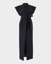 Cap-Sleeve Belted Column Trench Gown