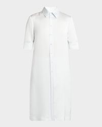 Short-Sleeve Long Fitted Button-Down Shirt