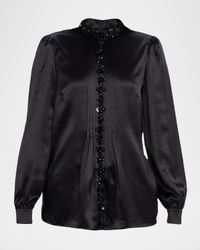 Embellished Collared Silk Blouse