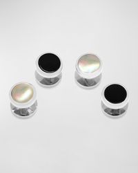 Double Sided Onyx and Mother-of-Pearl Round Beveled Studs