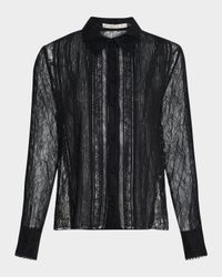 Willa Mixed-Media Lace Placket Top