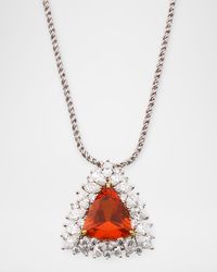18K White Gold Diamond and Fire Orange Opal Pendant Necklace