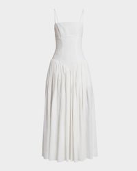 Oriana Sleeveless Linen Basque-Waist Maxi Dress
