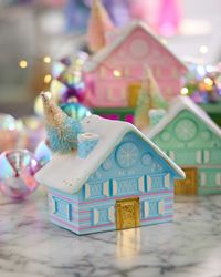 Snowy Chalet Tabletop Christmas Decor, Light Blue