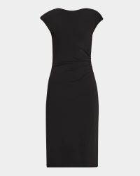 Ruched Boat-Neck Knee-Length Jersey Dress