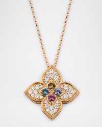 18K Rose Gold Venetian Pendant Necklace with Diamonds, Ruby, Tanzanite, and Topaz, 17"L
