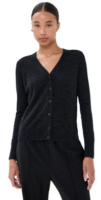 Tibi Skinlike Mercerized Wool V Neck Shrunken Cardigan Charcoal XS
