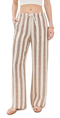 Faherty Palma Linen Drawstring Pants Cocoa Beach Stripe M