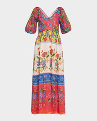 Floral Puff-Sleeve Maxi Dress