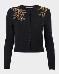 Gold Leaf-Embroidered Silk Cotton Cardigan