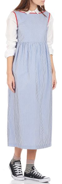 Momoni - Robe longue en popeline rayée - Taille L - Bleu