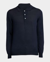 Men's Wool/Cashmere-Blend Long-Sleeve Polo Shirt