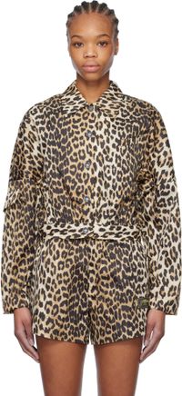 GANNI Black & Brown Duchesse Nylon Cropped Jacket