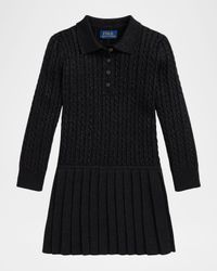 Girl's Metallic Mini-Cable Polo Sweater Dress, Size 2-6X