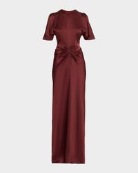 Gathered Waist Satin Maxi Dress