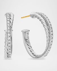 DY Crossover Medium Hoop Earrings w/ Diamonds