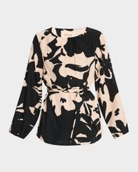 Kasey Floral Belted Slit-Sleeve Silk Tunic